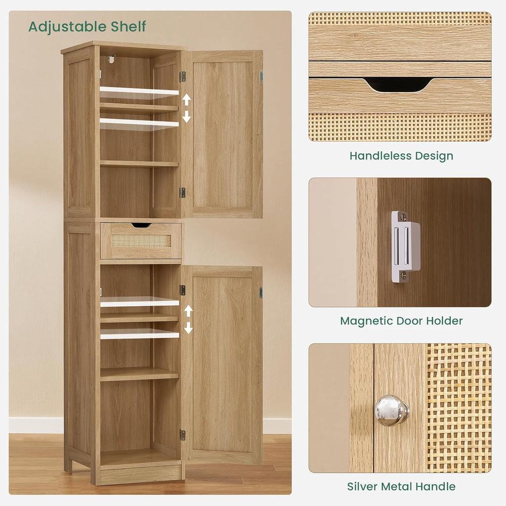 Iwell 66.9" Tall Bathroom Storage Cabinet with 2 Doors & 1 Drawer