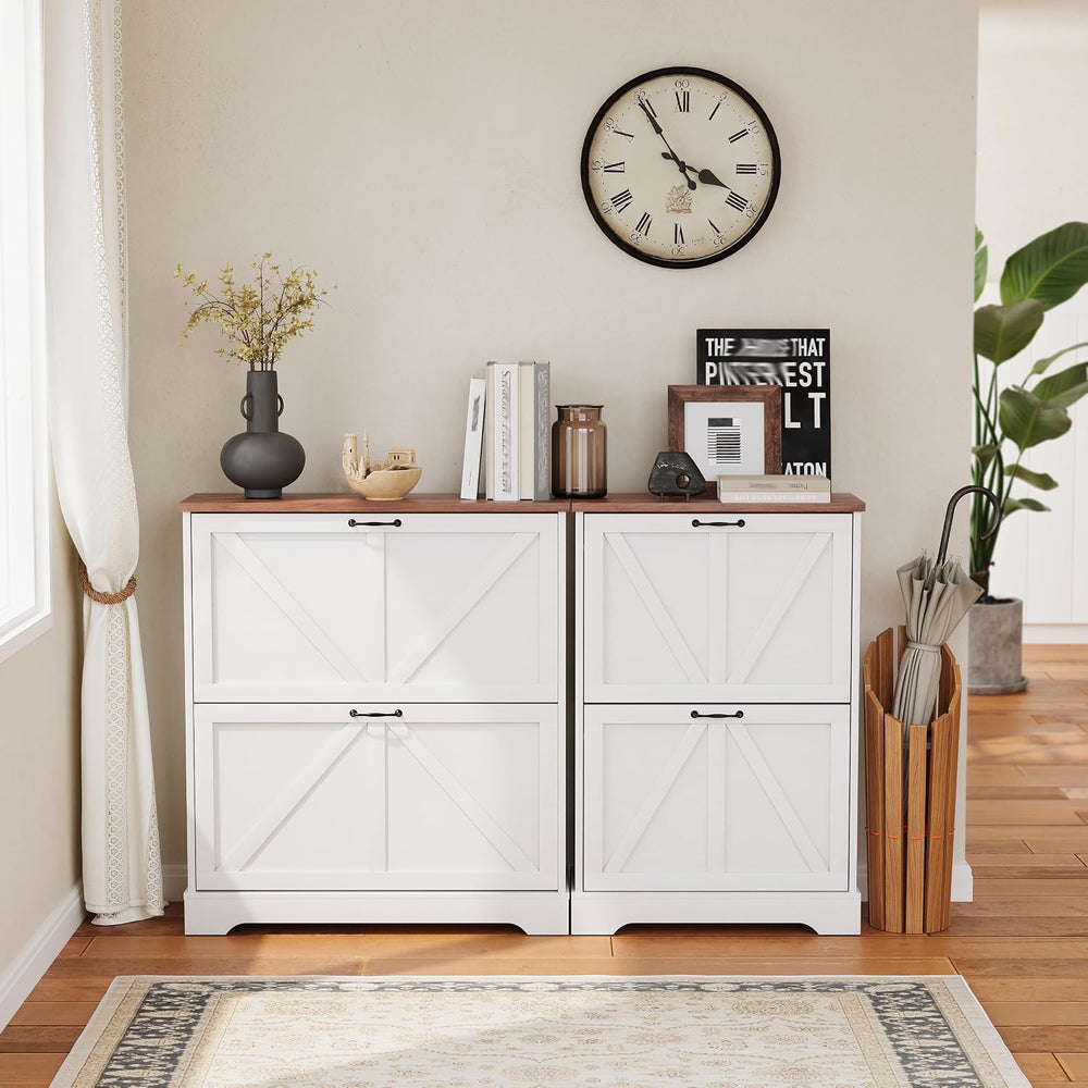 Semiocthome Farmhouse Shoe Storage Cabinet with 2 Flip Drawers, 23.6"(W)...