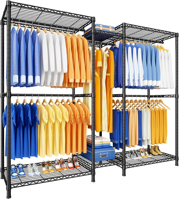 Ulif E12 Pro Clothes Rack,Heavy Duty Freestanding Garment Rack with Shelves,Metal Clothing Closet Storage System for Hanging Clothes,71" W x 16" D x 76.5" H, Hold 960 lbs,Black