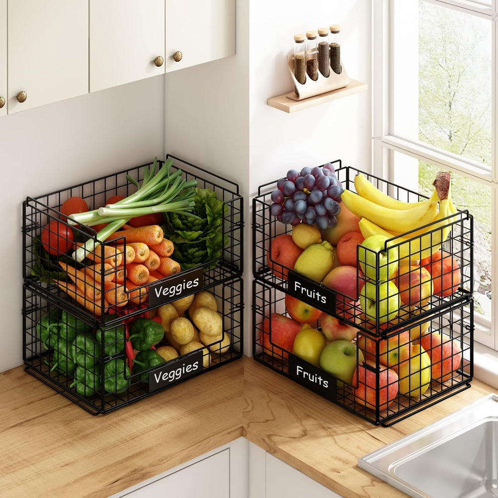JKsmart 4 Pack XXL Stackable Wire Baskets for Pantry Organizers and Storage