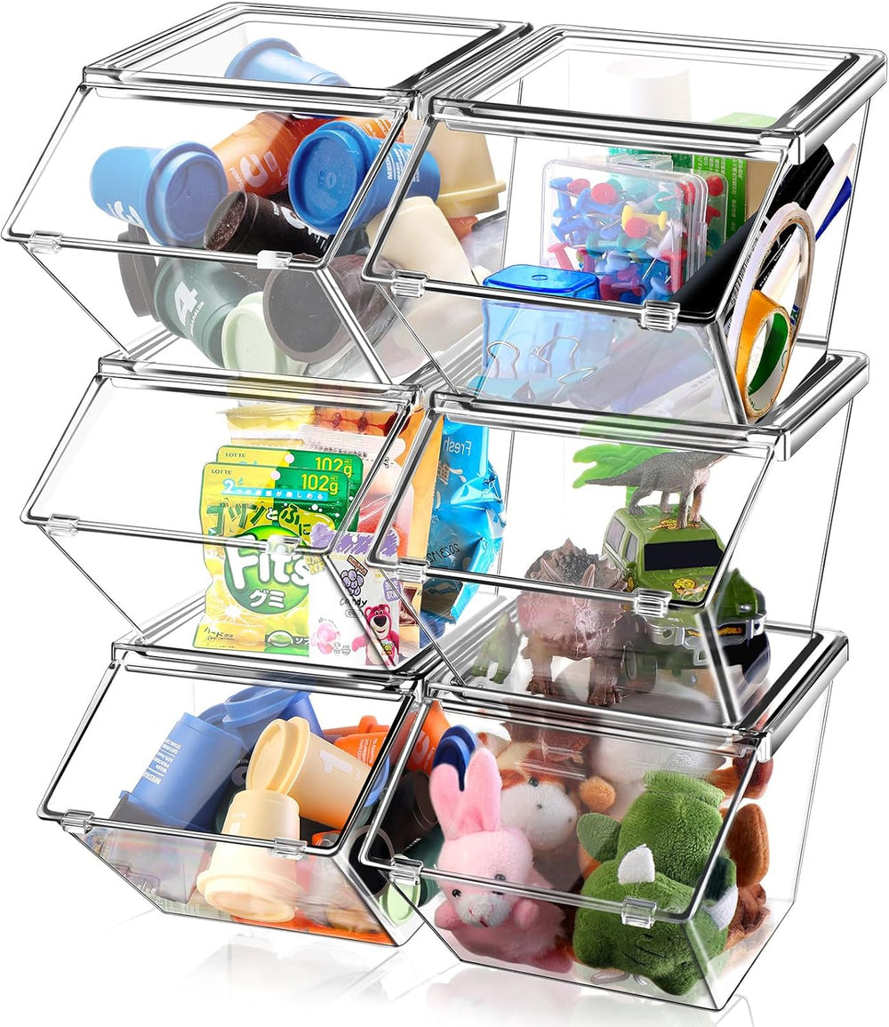 Yerliker 6 Pcs 4 Pcs Stackable Storage Bins with Lids Organizer, Clear