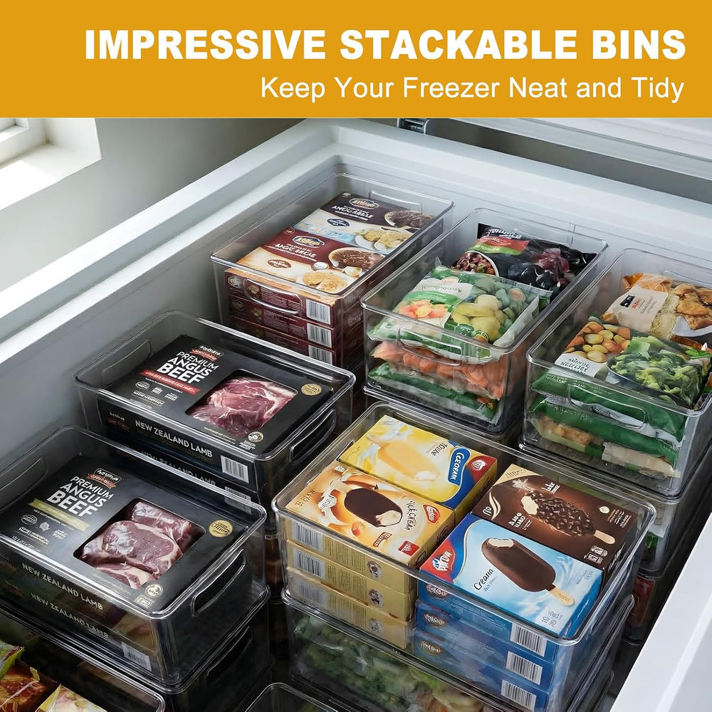 8 Pack Freezer Organizer Bins,Stackable,Clear Bins for Fridge,Pantry