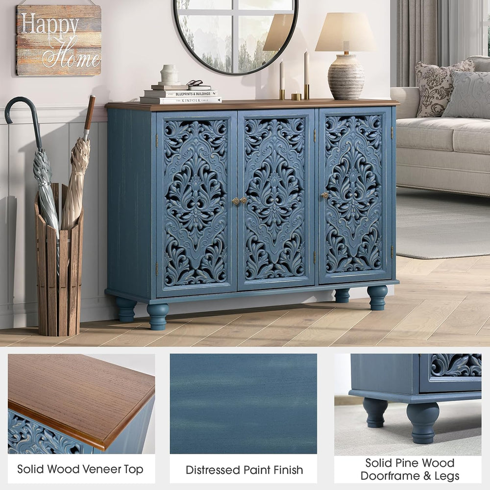 JOINICE 42.5" Accent Storage Cabinet with 3 Doors for Living Room,Blue