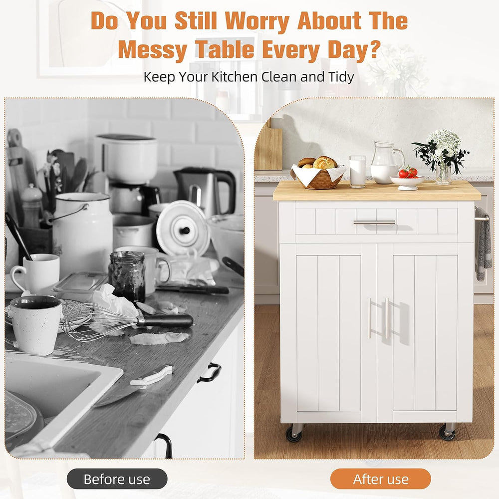 Shintenchi Kitchen Island Cart with Storage, Rolling Microwave Table