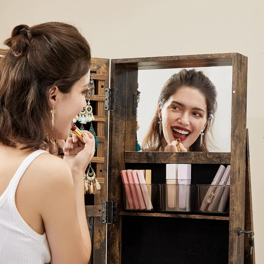 SONGMICS 360° Swivel Jewelry Cabinet, Full-Length Mirror, Lockable