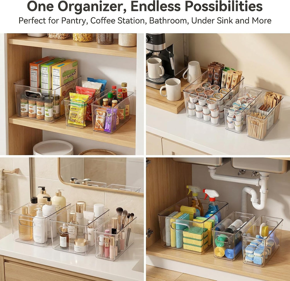 MOONEDGE 10 Pack Clear Plastic Storage Organizer Bins, 4 Large & 6 Narrow