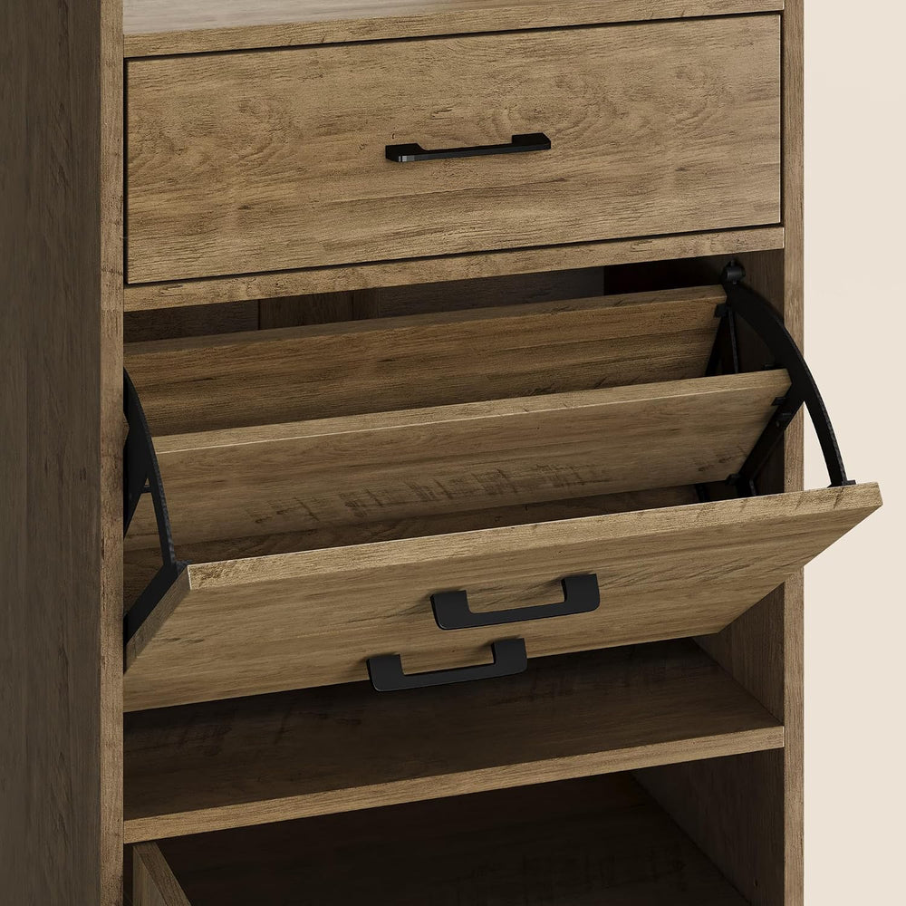 Shoe Storage Cabinet for Entryway with 1 Fluted Flip Drawers with Pegboard