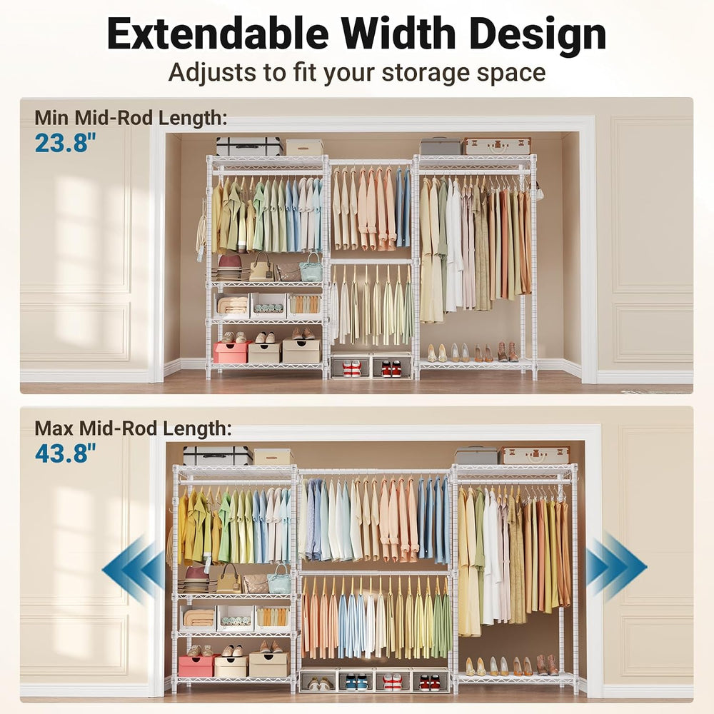 Clothing Rack for Hanging Clothes: Heavy Duty Clothes Rack, 71.5-91" W E...