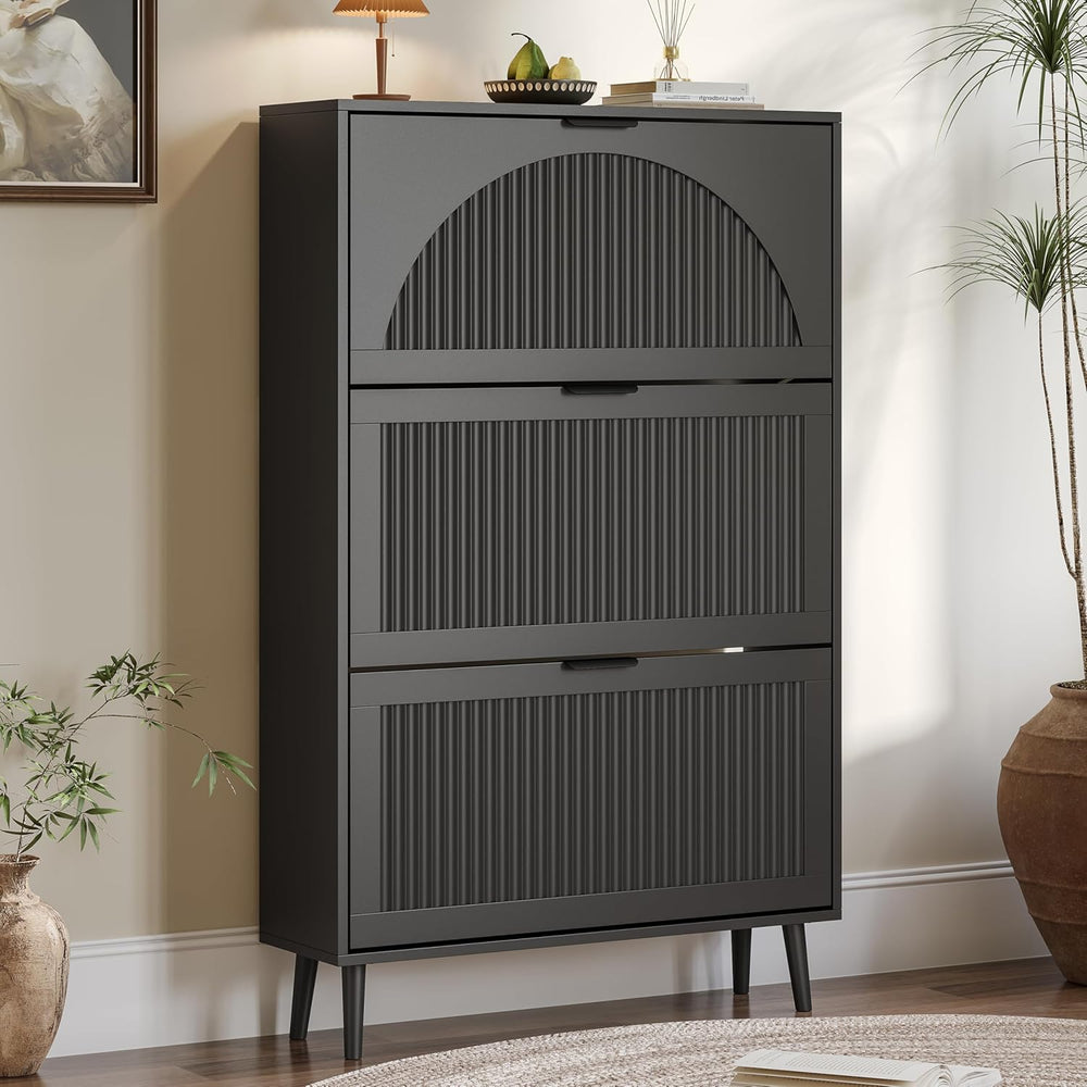 BORNOON Shoe Cabinet for Entryway with 3 Flip Drawers, Slim Wooden Shoe Stora...