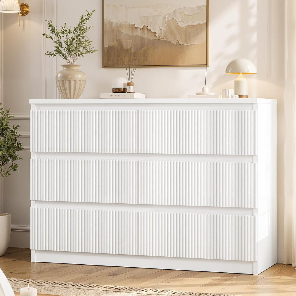 Jocoevol 6 Drawer Fluted Dresser, Modern Chest of Drawers for Bedroom with Hi...