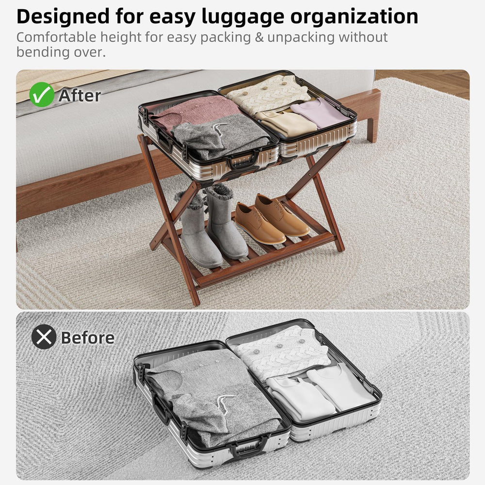 2 Pack Bamboo Luggage Rack for Guest Room, 26.77" Folding Wide Suitcase ...