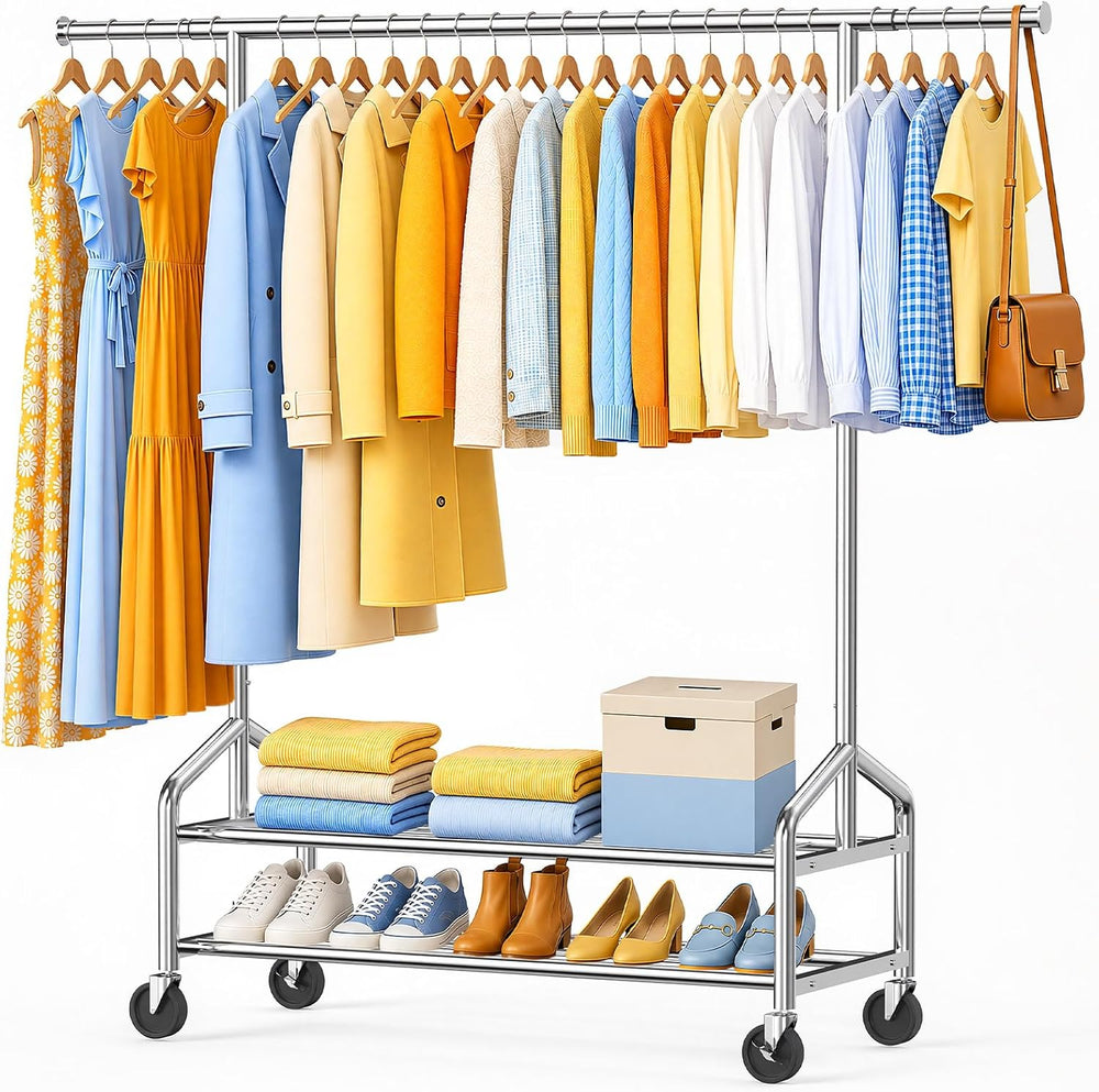 Heavy Duty Clothes Rack Load 650 LBS, Rolling Clothing Rack for Hanging Cloth...