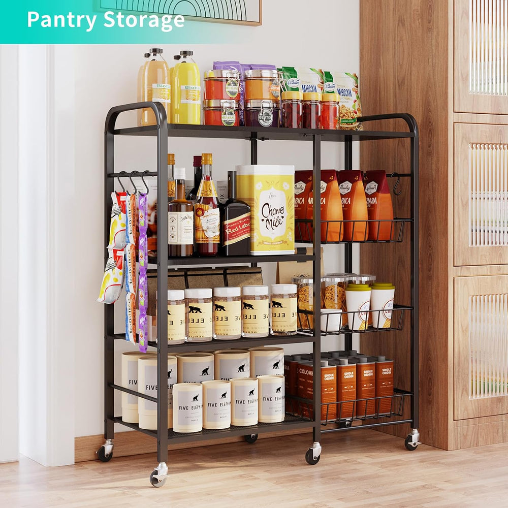 HapiRm Rolling Kitchen Microwave Cart - 4 Tier Microwave Table Stand with Pul...