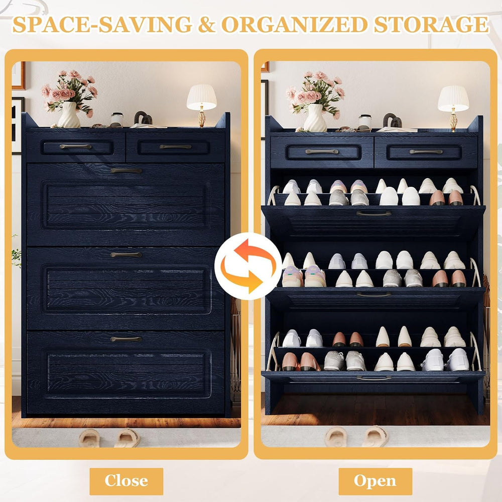 ODUWA Shoe Cabinet with 3 Flip Drawers and 2 Storage Drawers, Shoes Organizer...