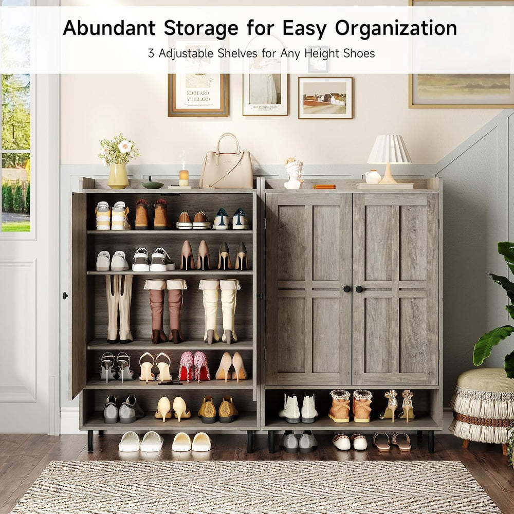 ONBRILL Shoe Cabinet with Cross Molding Doors, 6-Tier Storage(Gray Wash)