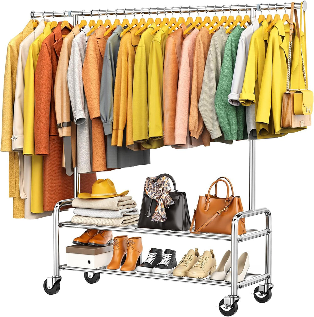 Upgraded 100% Stainless Steel Heavy Duty Clothes Rack with Shelves Loads 760 ...