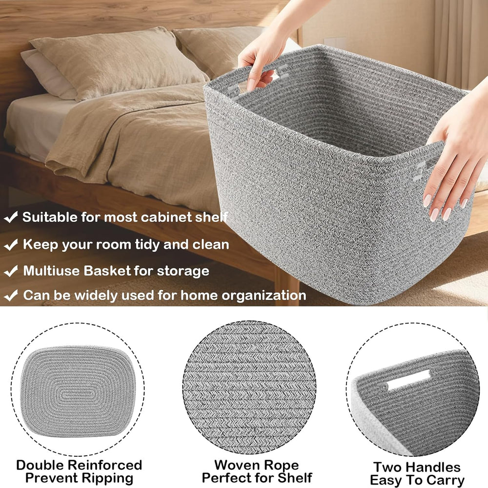 3 Pack Woven Baskets,Storage Baskets for Shelves with Handles