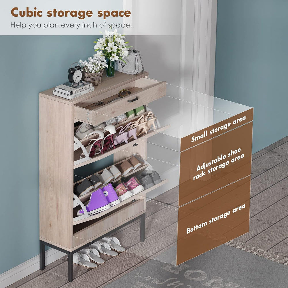 Brafab Shoe Storage Cabinet with 2 Flip Drawers&1 Small Drawer, Slim Entr...
