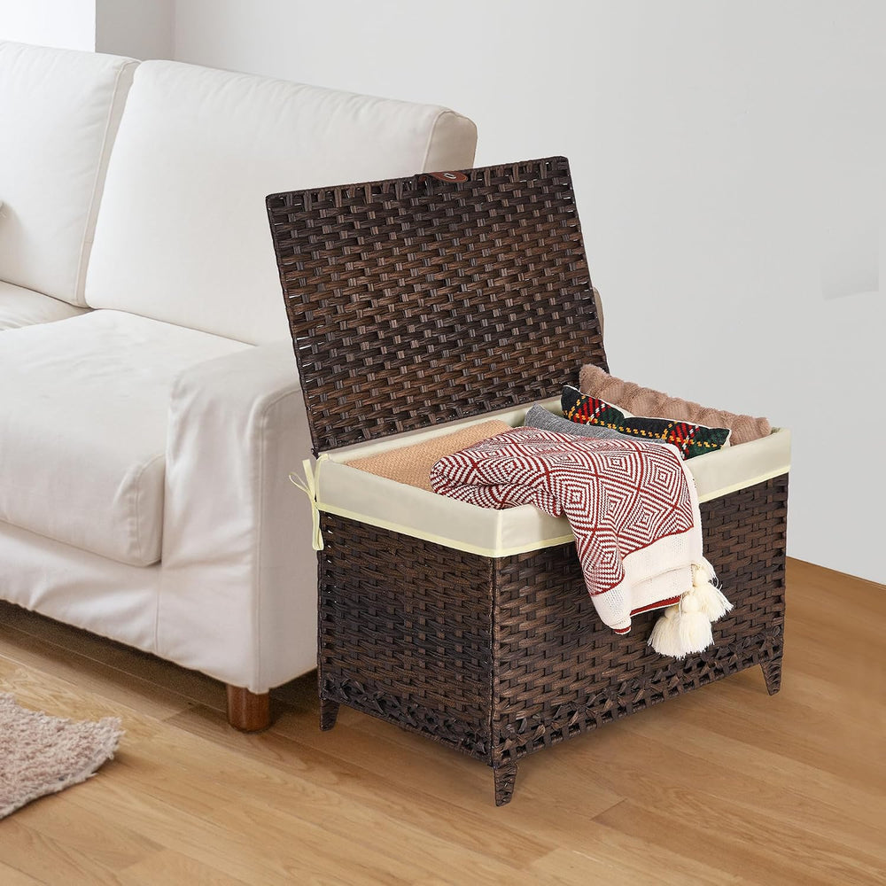 Wicker Storage Basket with Lid, 160L Shelf Basket with Removable Liner Bag