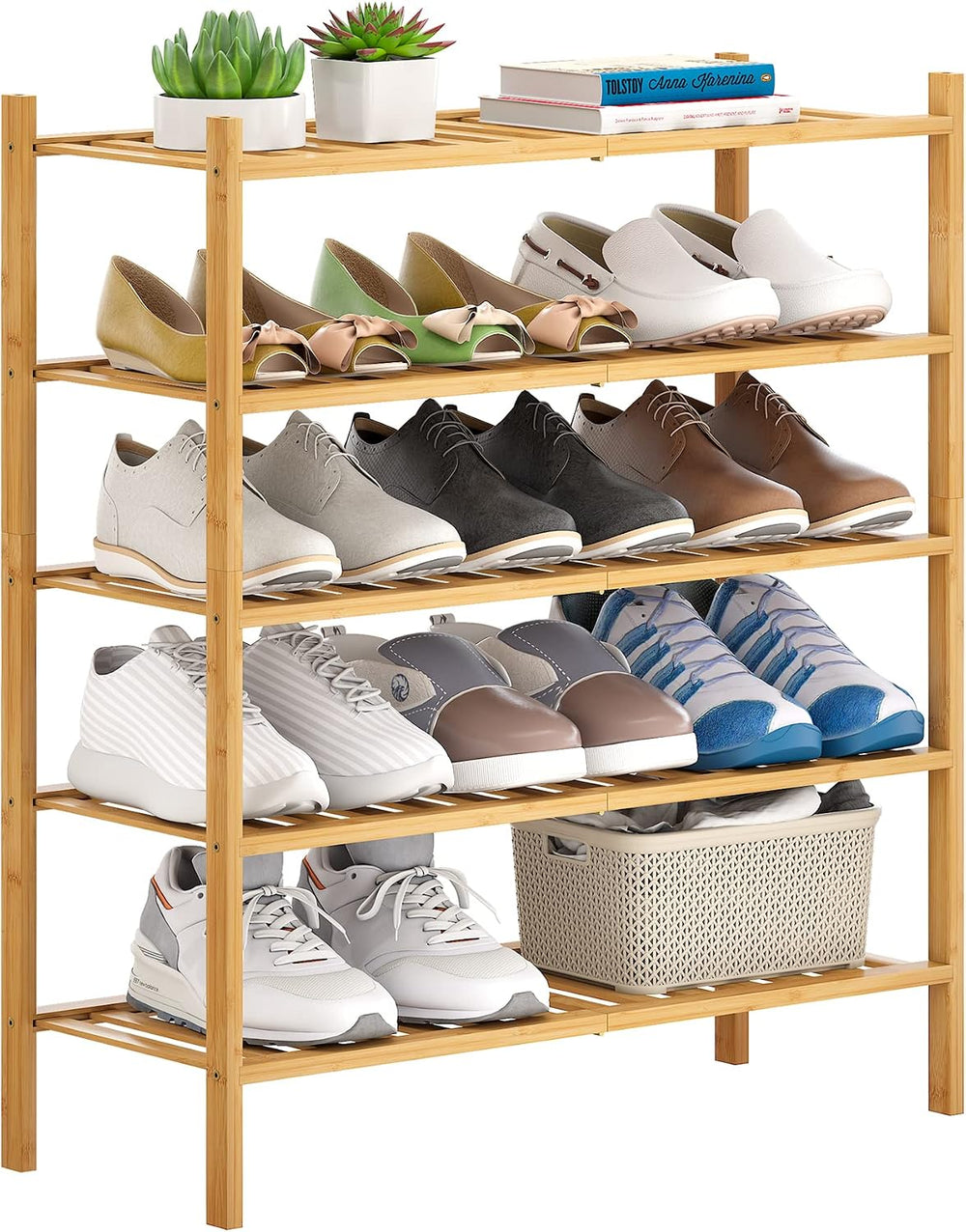 Bamboo Shoe Rack Stackable Storage Organizer for Unit Entryway Hallway and Cl...