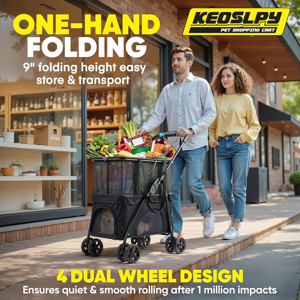 Folding Shopping Cart & Pet Stroller 99 LB, 130L Large Grocery Cart