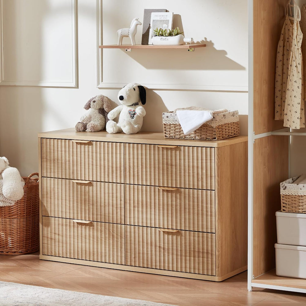 LEYAOYAO Fluted 6 Drawers Dresser for Bedroom, 48" Wide Modern Chest of ...