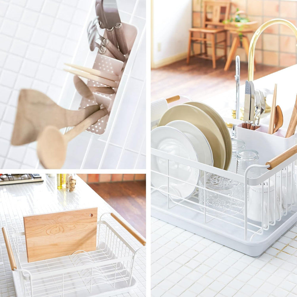 YAMAZAKI Home Dish Drying Rack โ Modern White Dish Rack for Kitchen Counter w...