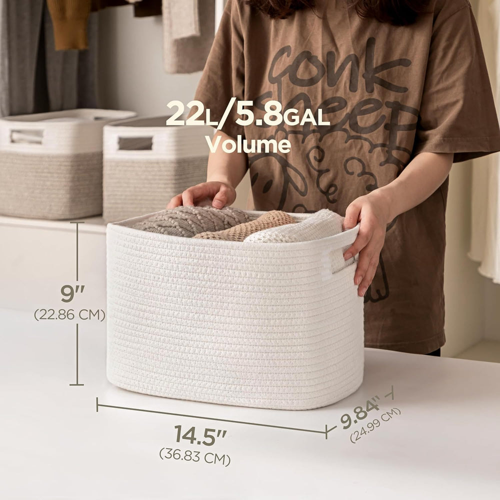 4 Pack Storage Baskets for Organizing, Shelf Baskets with Handles, White