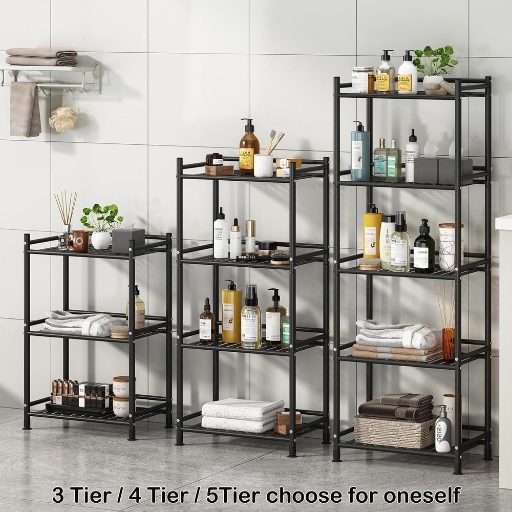 5 Tier Bathroom Storage Open Shelf Unit, Free-Standing Metal Corner Rack Shel...
