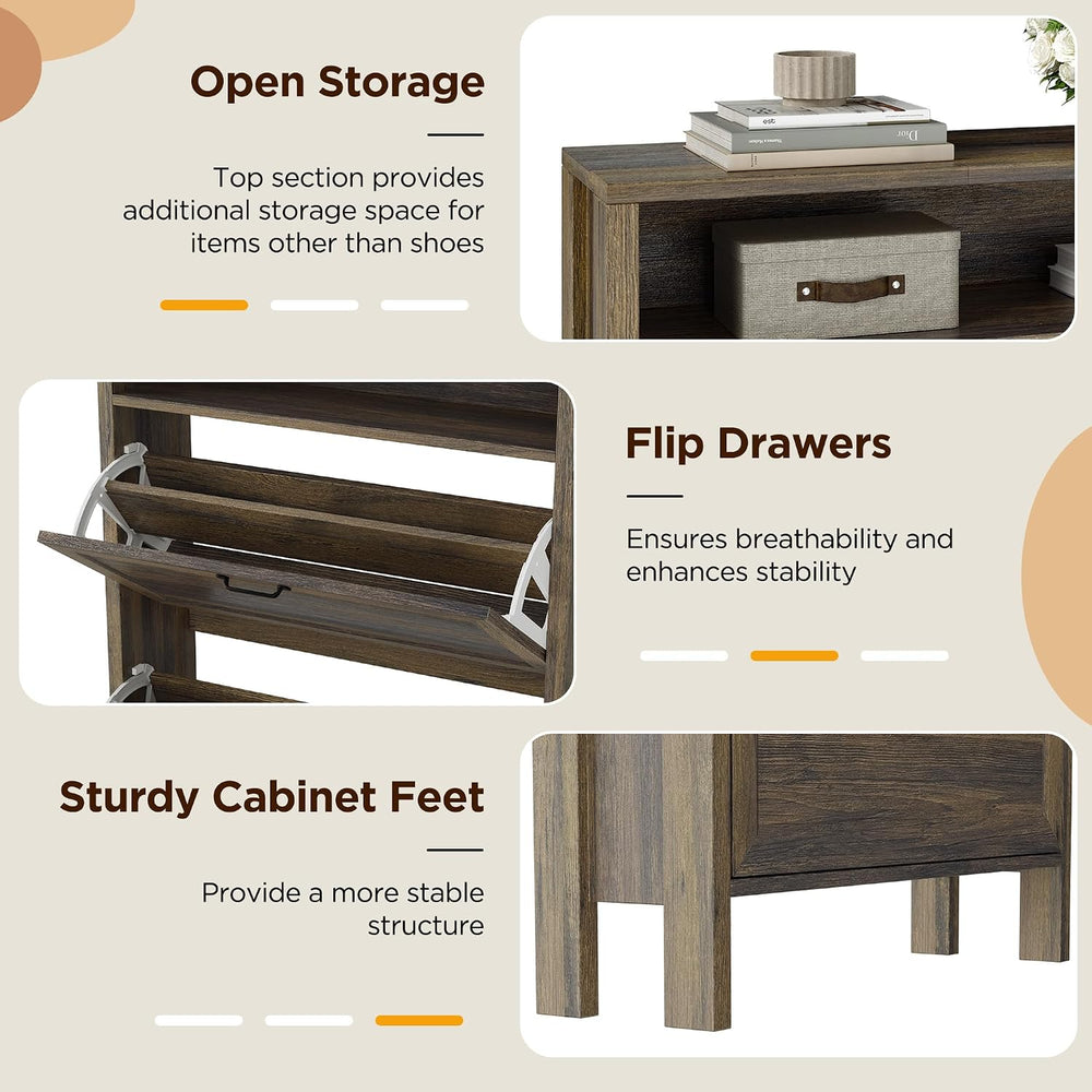 KIGOTY Shoe Storage Cabinet, Hidden Shoe Cabinet with 4 Flip Drawers, Freesta...