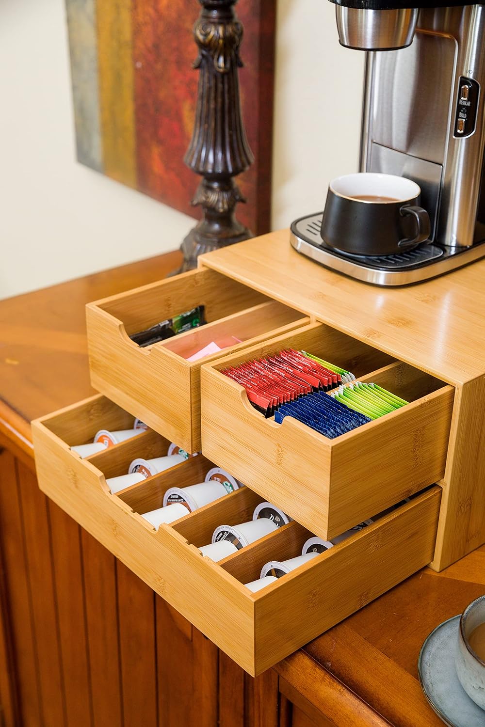 BAMBOO LAND- Extra Large Bamboo K Cup Holder for Counter, 2-Tier K-Cup Organi...