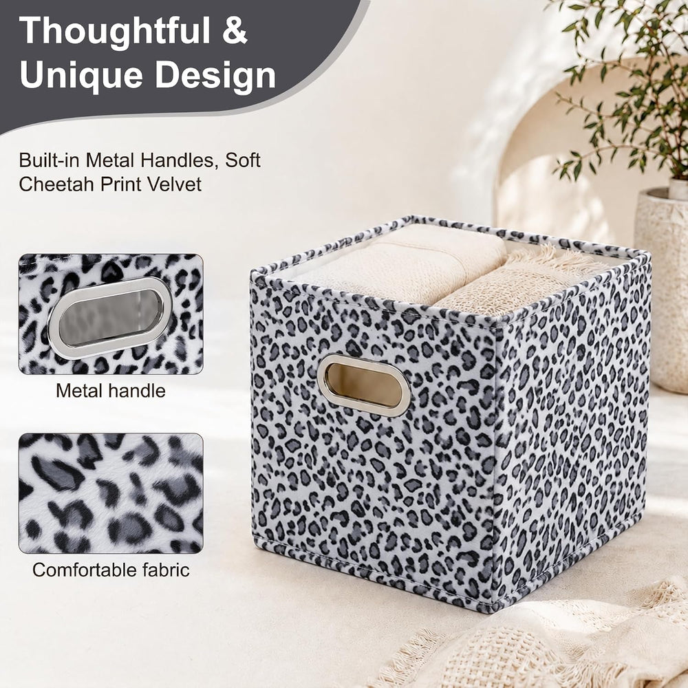 ANMINY Leopard Cheetah Print Storage Cubes Bins with Lids, 11Inch 4PCS