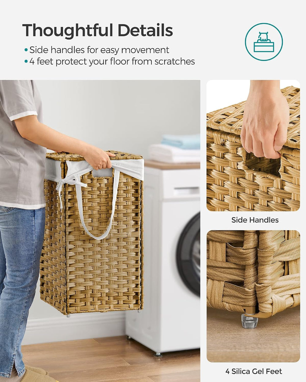 SONGMICS Laundry Hamper with Lid, 17.2 Gallon (65 L) Synthetic Rattan Clothes...