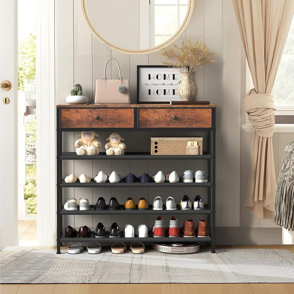 usikey Shoe Rack, 5 Tier Shoe Storage Organizer with 2 Drawers, Metal Shoe Sh...