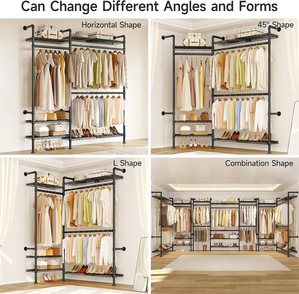 ONBRILL H2 Plus Expandable Wall Mounted Closet System Clothes Rack Black