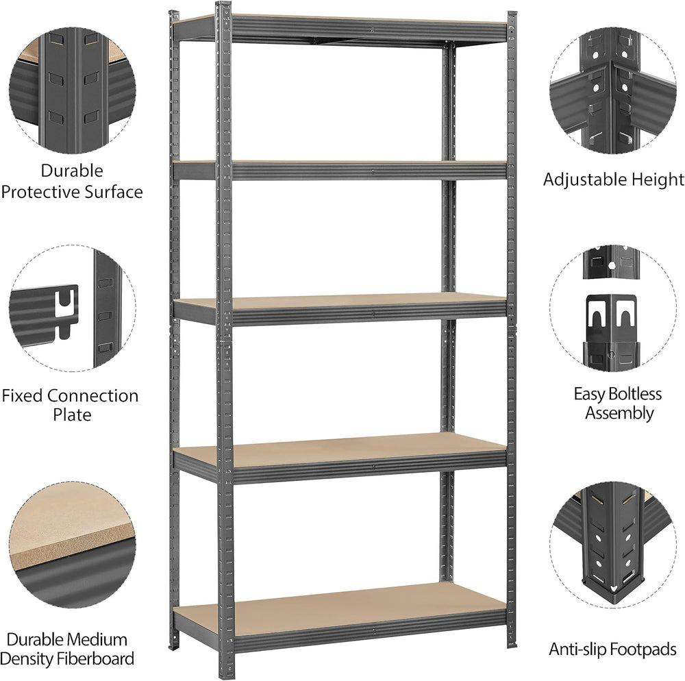 Topeakmart 5 Tier Metal Storage Shelving Unit, 35.5x16x71 Inch Dark Gray