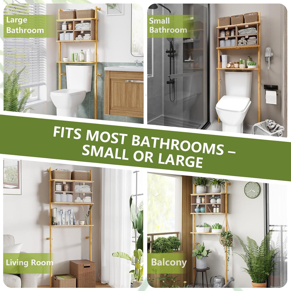 Bamboo Over The Toilet Storage, Bathroom Over Toilet Organizer with Cabinet
