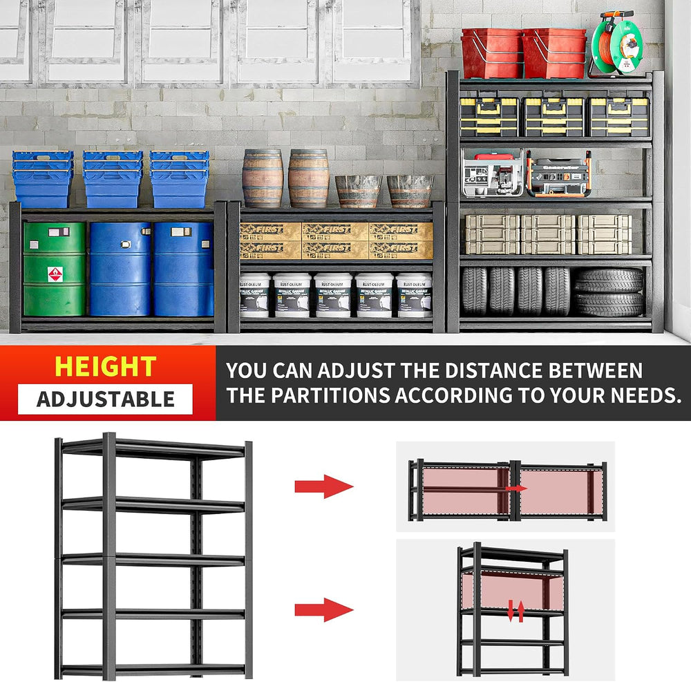 OLLRRACT 5-Tier Garage Shelving, Metal Storage Shelves, Utility Shelf