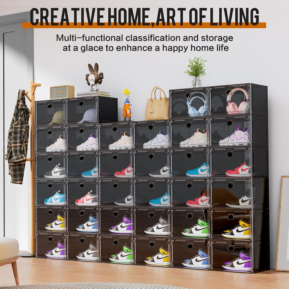 KEFA XL Shoe Storage Box, 8 PACK Shoe Boxes Clear Plastc Stackable Organizer,...