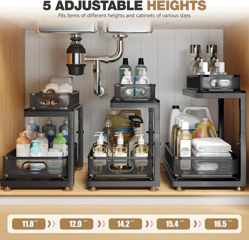 2-Pack Under Sink Storage Organizer with 2-Tier Slide Out Drawer, Sophisticat...