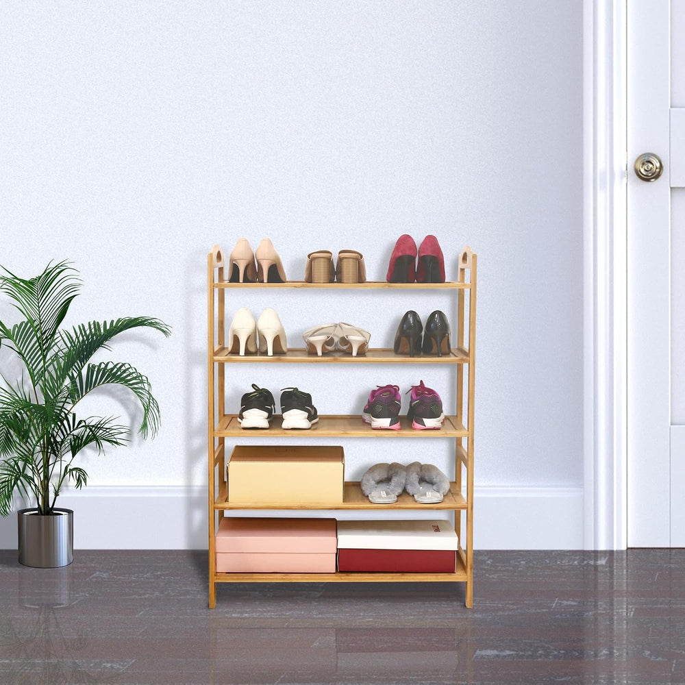 SOMY Bamboo Shoe Rack, 5-Tier Shoe Shelf with Two Handles, Entryway Shoe Rack...