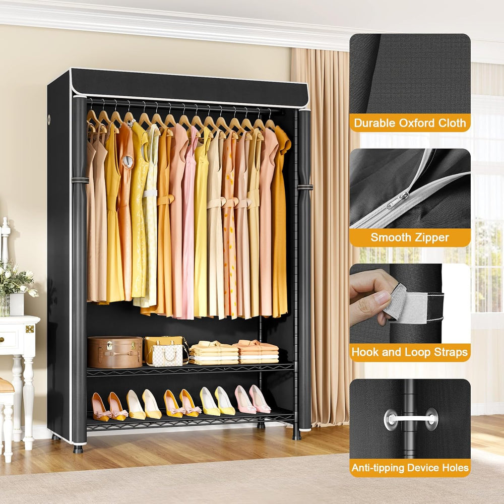 ULIFHOME H5C Plus Clothes Rack with Cover, Covered Clothing Rack Heavy Duty