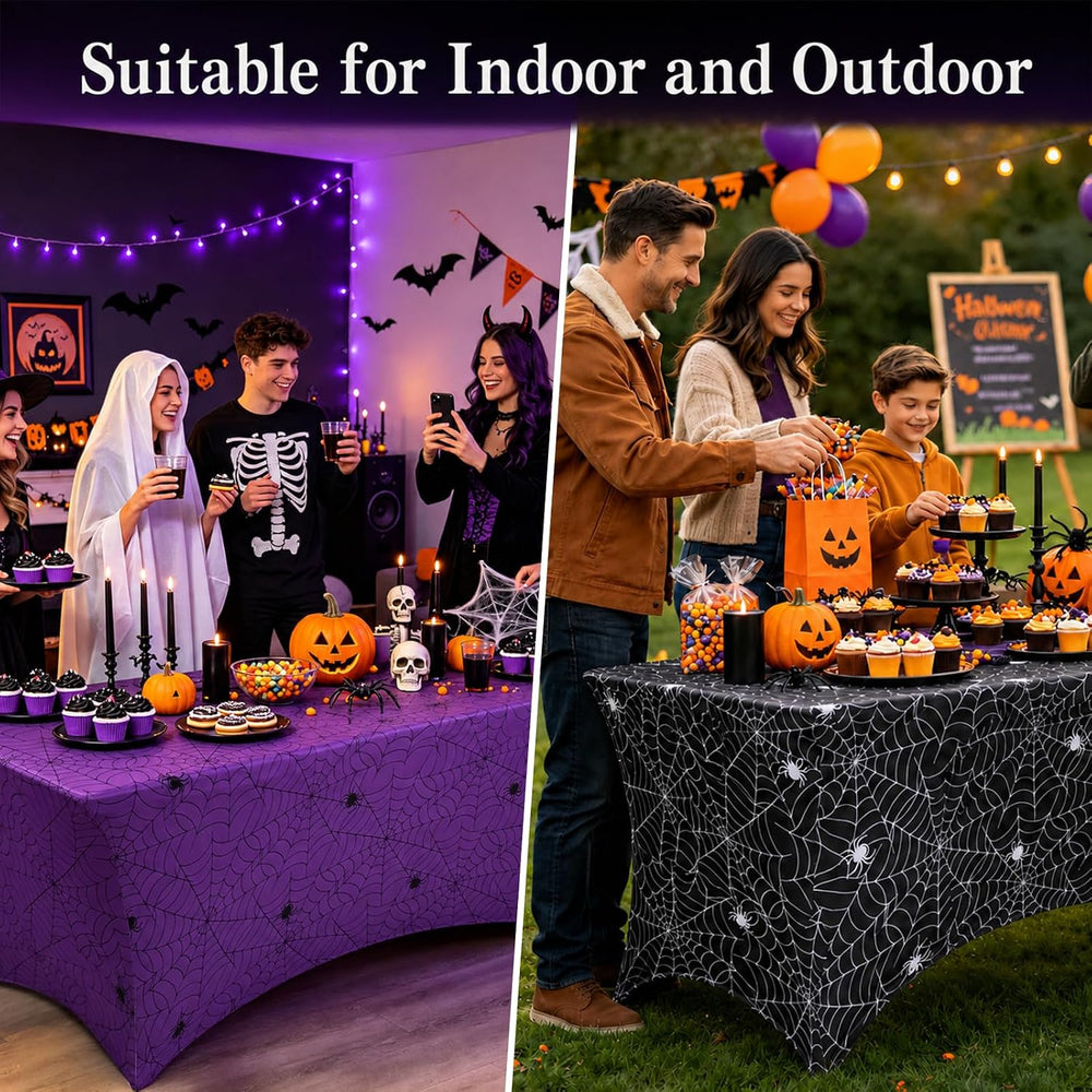 Lawnldyll 2Pcs Halloween Tablecloth 6 FT Spiderweb Spandex Table Cover