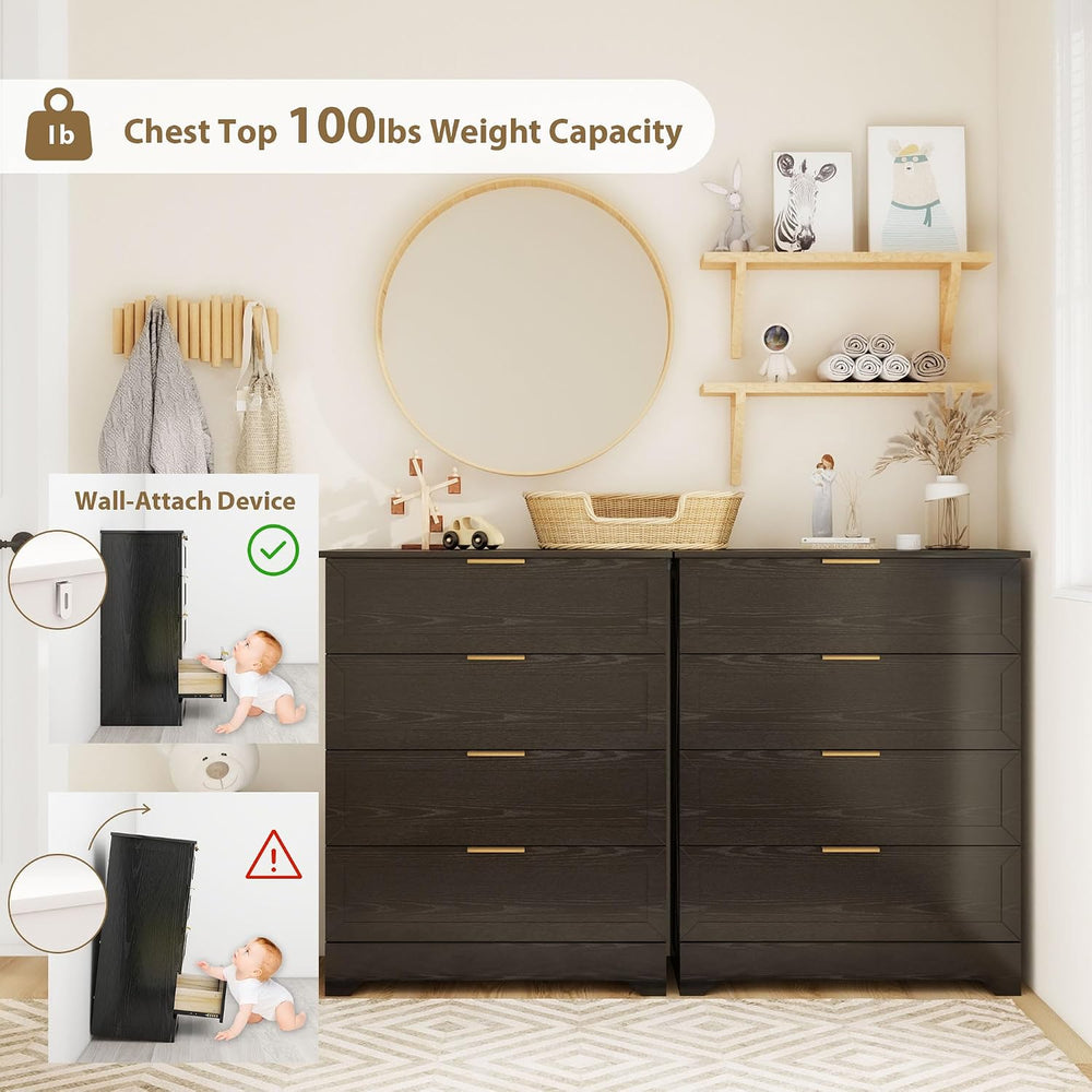 FTZxHKLX Modern Wide Wooden Chest of Drawers, Dresser for Closet, Black
