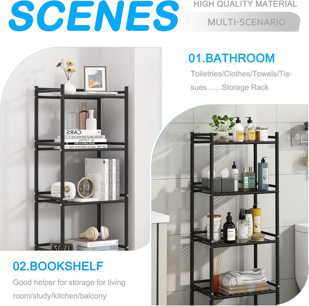 5 Tier Bathroom Storage Open Shelf Unit, Free-Standing Metal Corner Rack Shel...