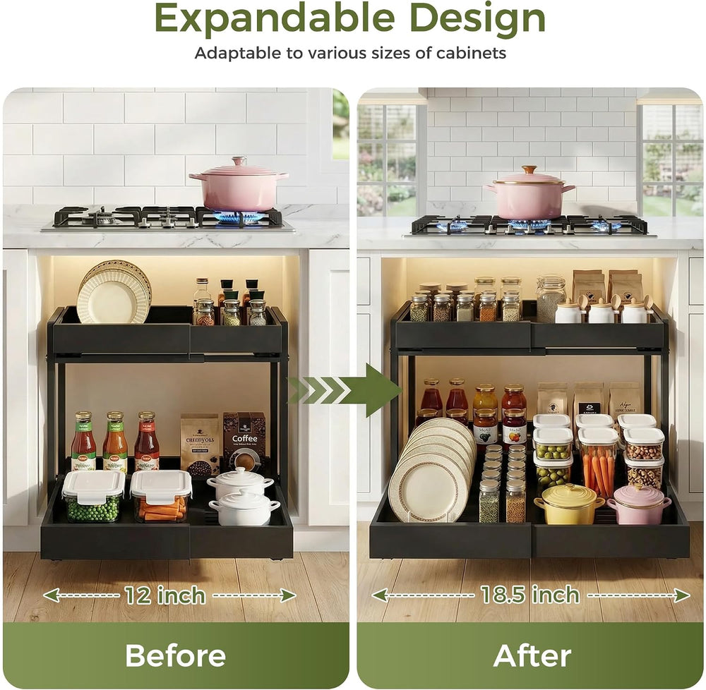 Abalter Expandable Pull Out Cabinet Organizer,2-Tier Slide Out Drawer for Kit...