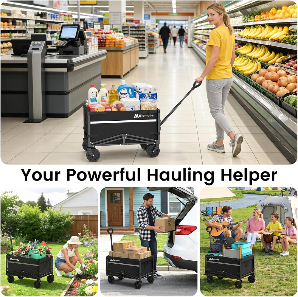 Collapsible Wagon Cart, 220LBS Utility Wagon with Wheels, Black