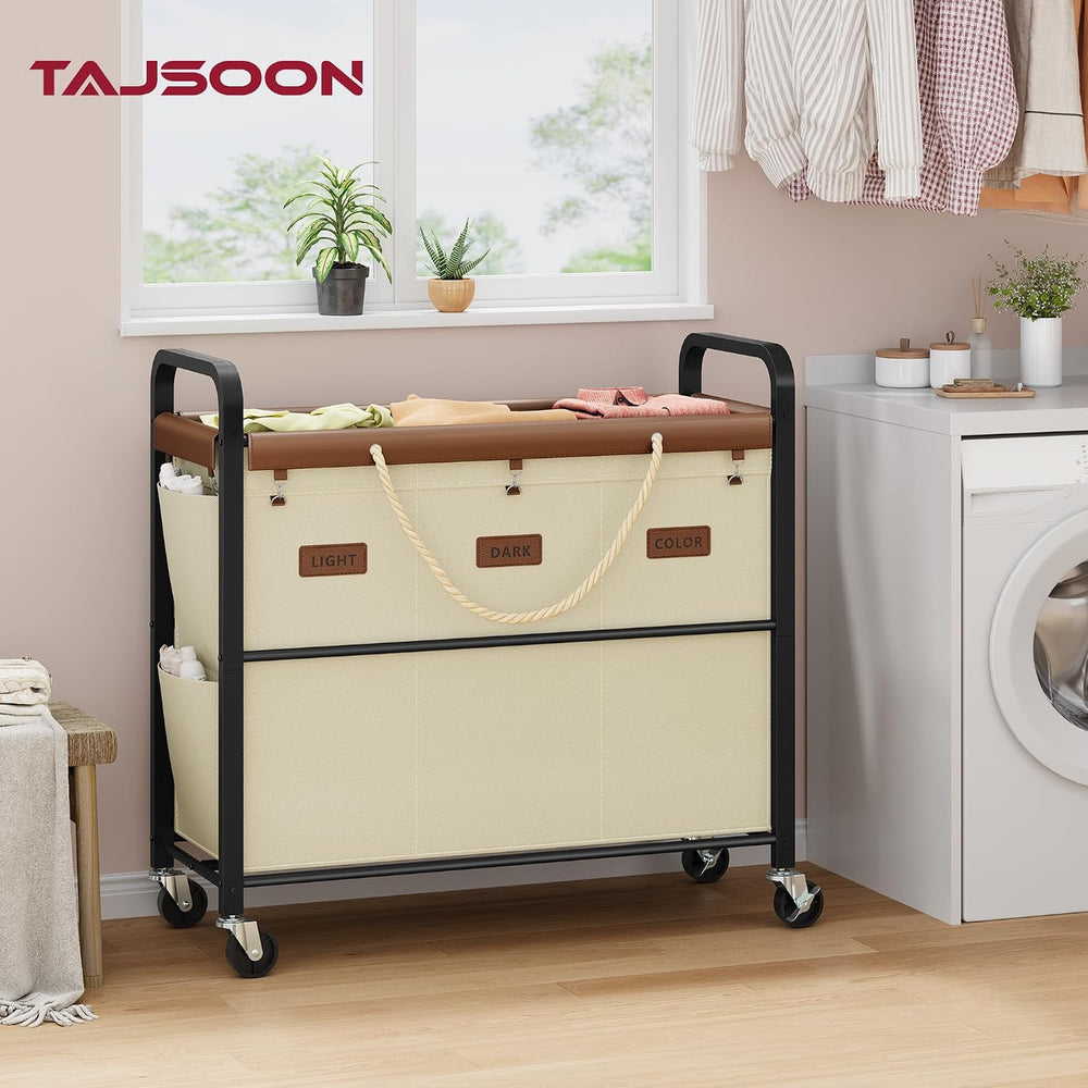 Tajsoon 148L Large Laundry Sorter 3 Section, Beige