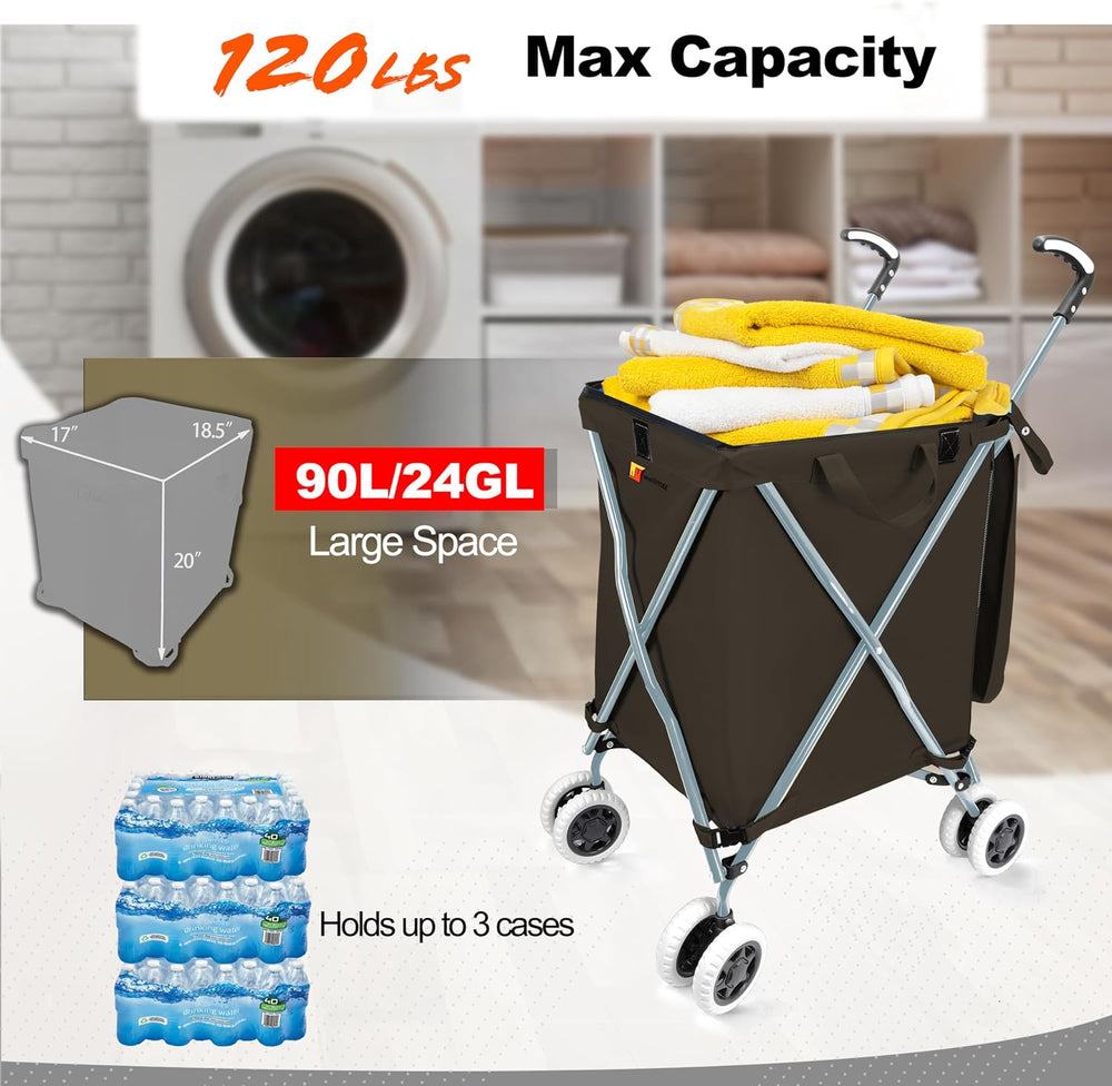 Wellmax Folding Shopping Cart with Canvas Bag & Cover, Holds 120 lb, Black