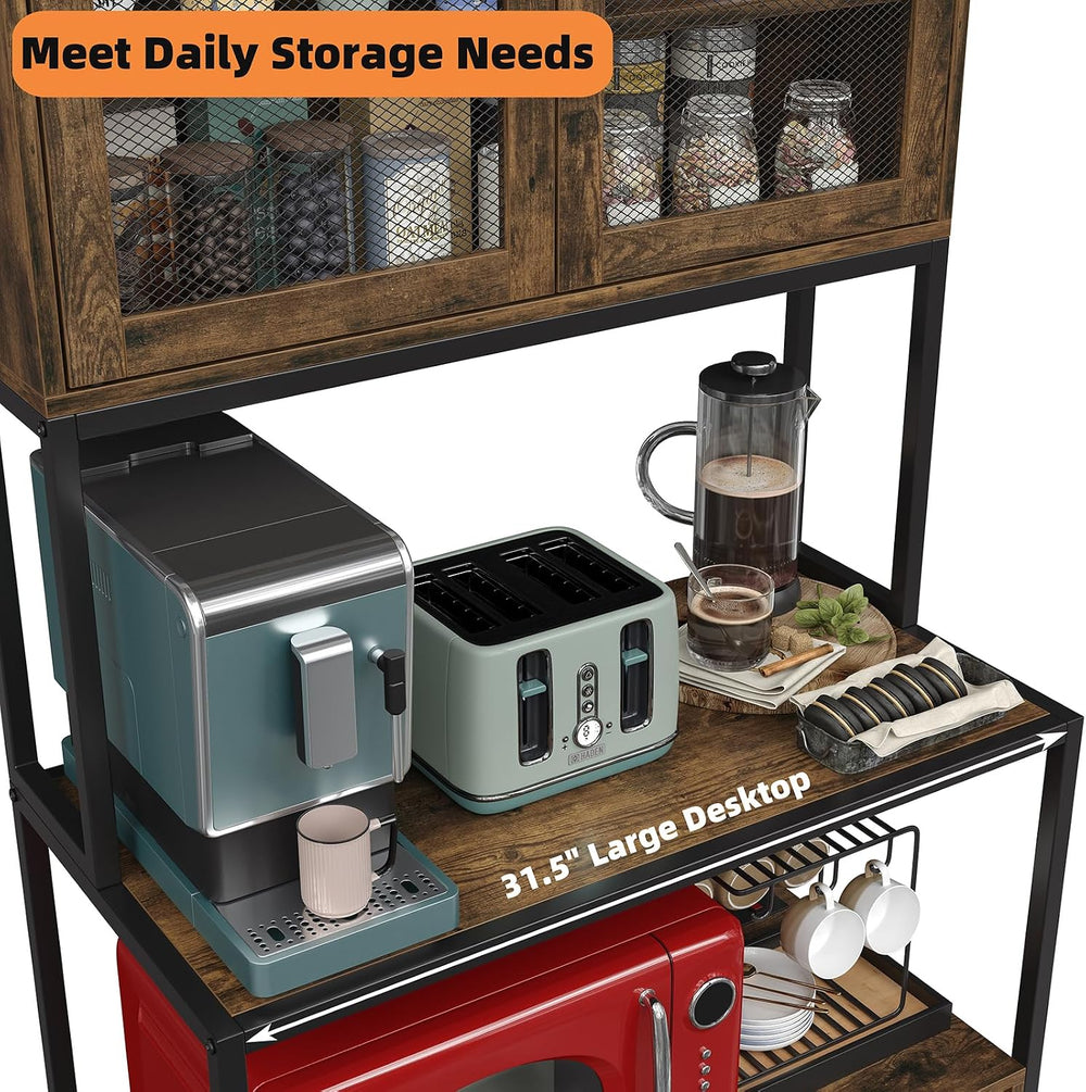 6-Tier Kitchen Bakers Rack with Power Outlet, Industrial Microwave Oven Stand...